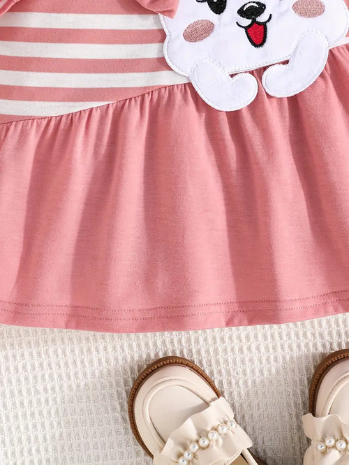 5T Cute Rabbit Patched Long Sleeve Dress for Kids