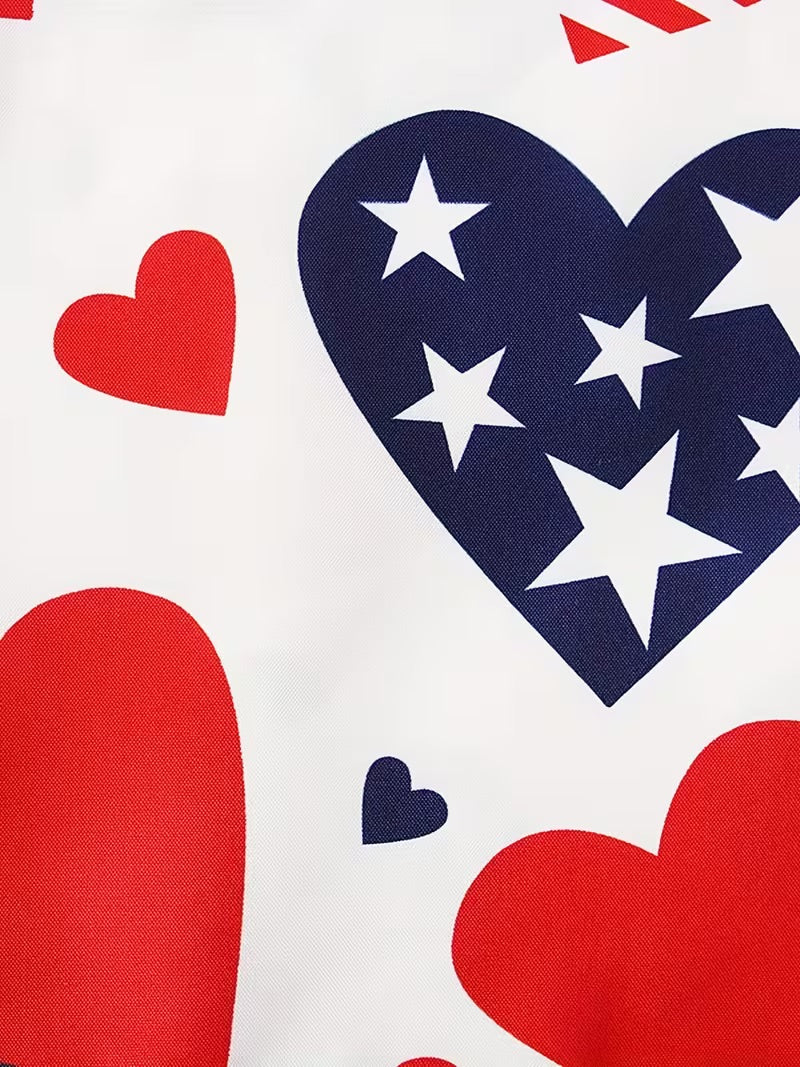Heart and star pattern with red, white, and blue colors on a white background