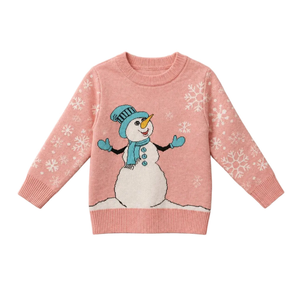 Pink Snowman Sweater with White Snowflakes