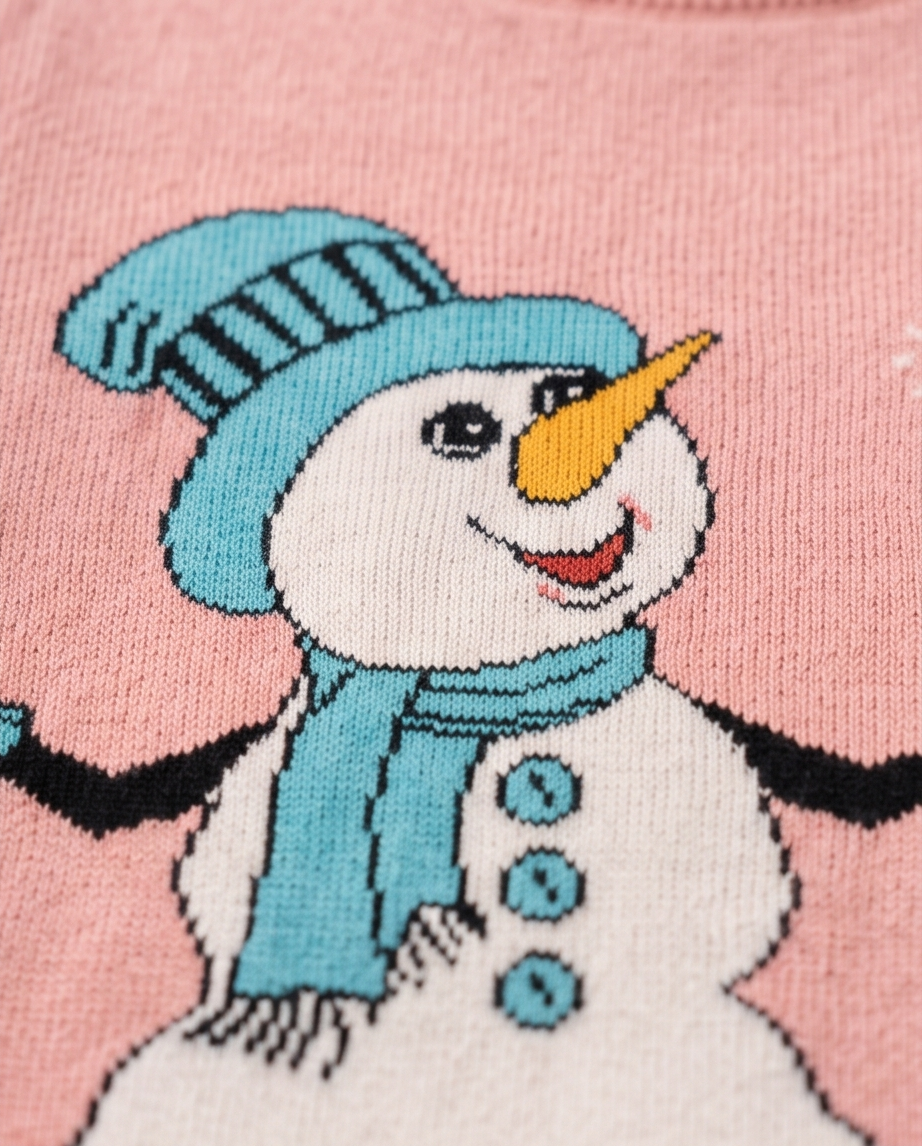 Pink Snowman Sweater with White Snowflakes