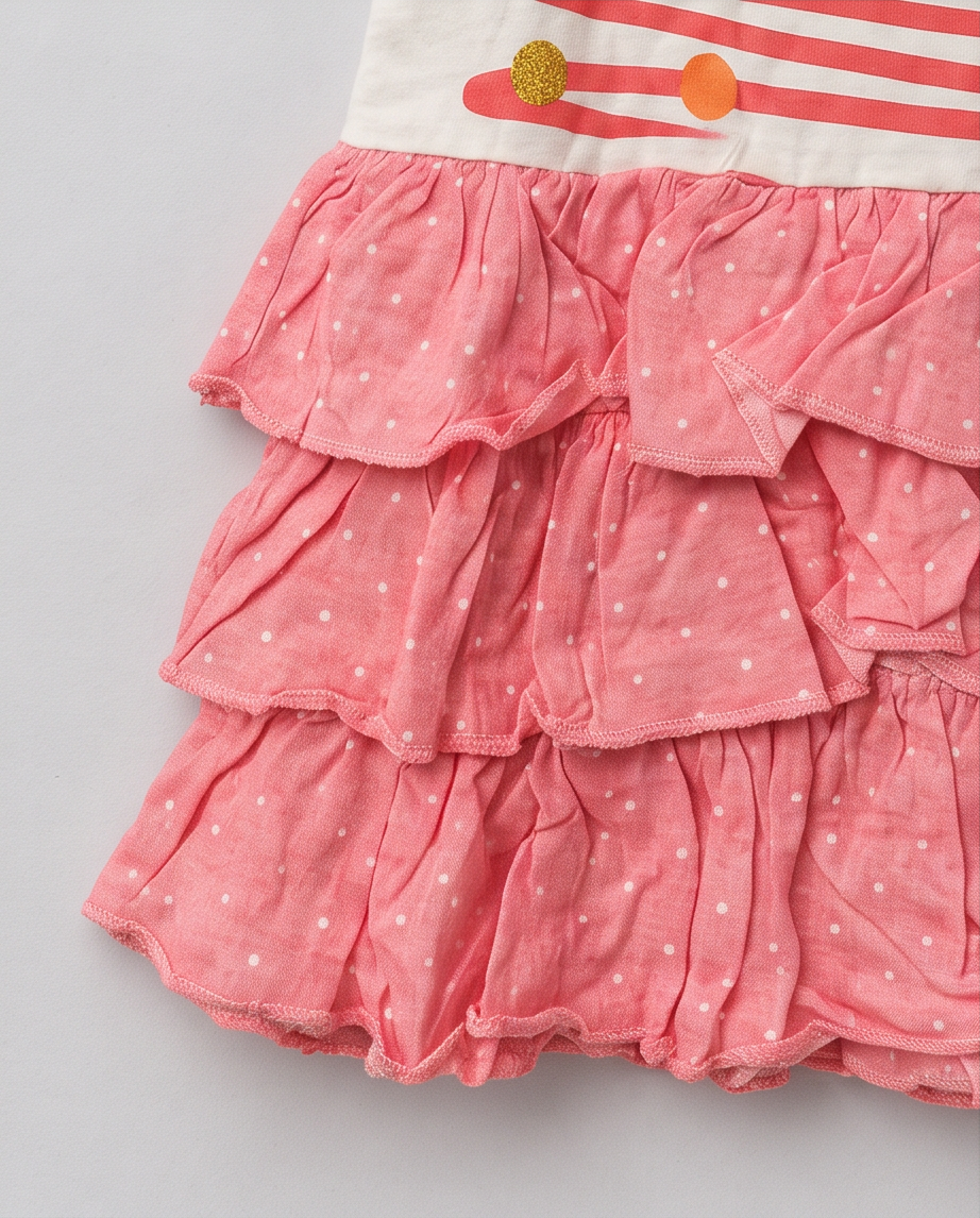 White Christmas Cotton Dress with Pink Christmas Tree and Gold Star