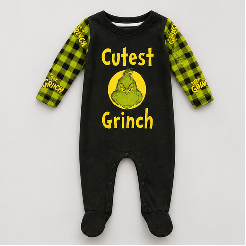 12M The Grinch Baby Onesie with 'Cutest Grinch' Text