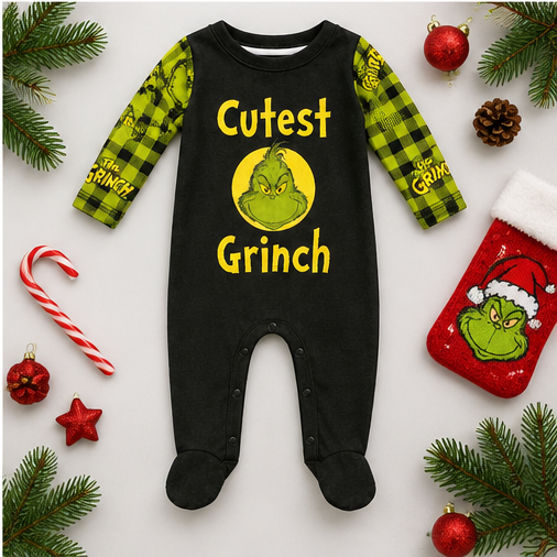 12M The Grinch Baby Onesie with 'Cutest Grinch' Text