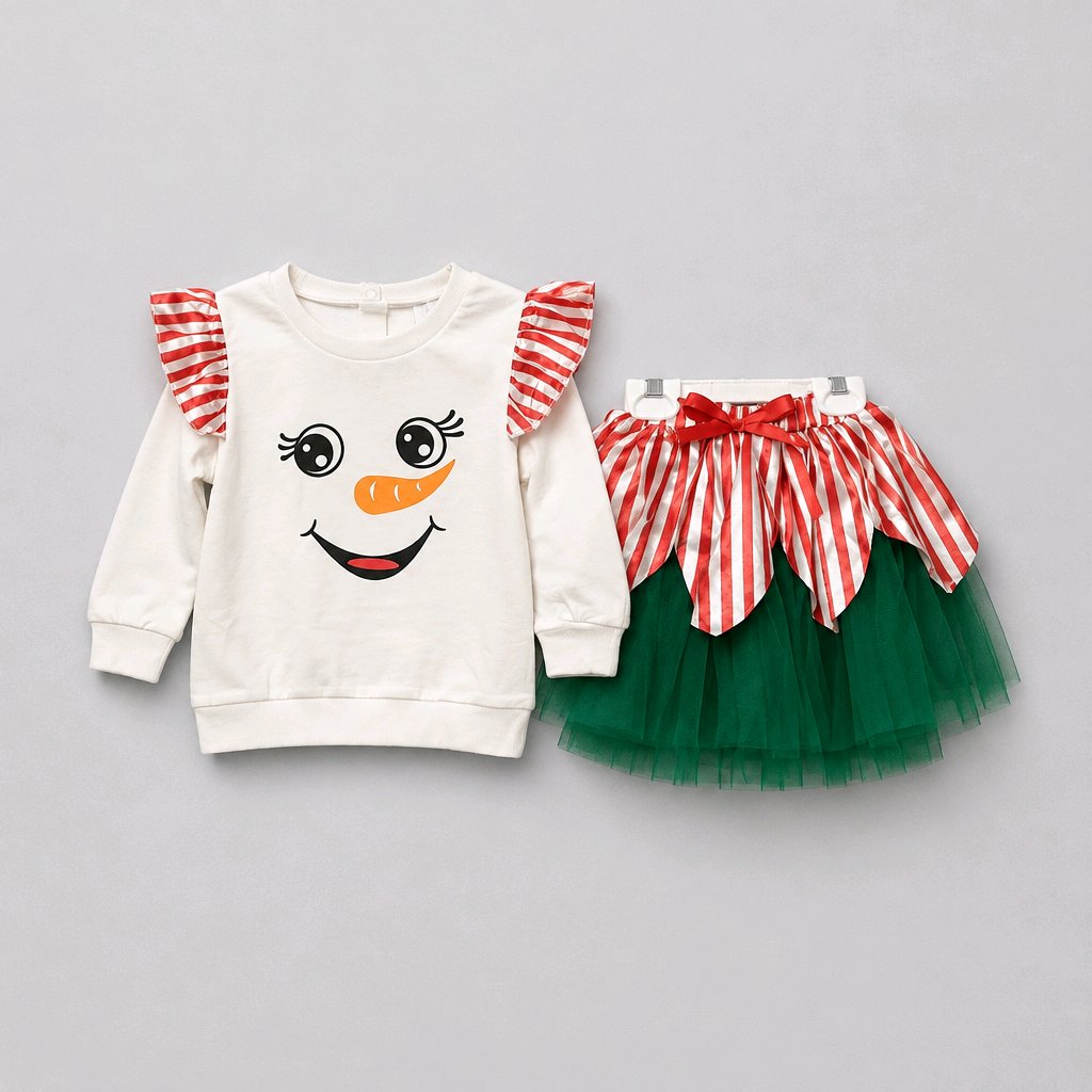 White Snowman Sweatshirt with Skirt for Winter Charm