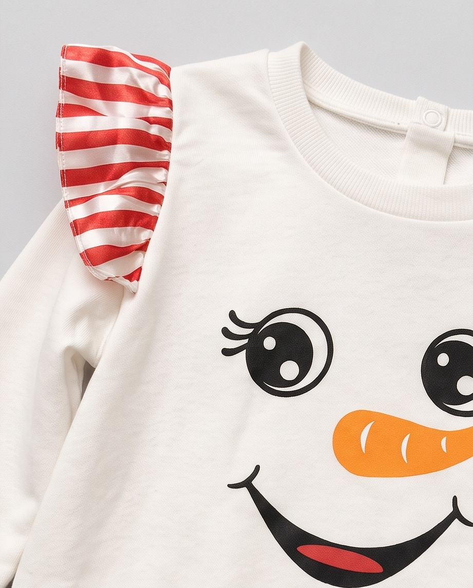 White Snowman Sweatshirt with Skirt for Winter Charm