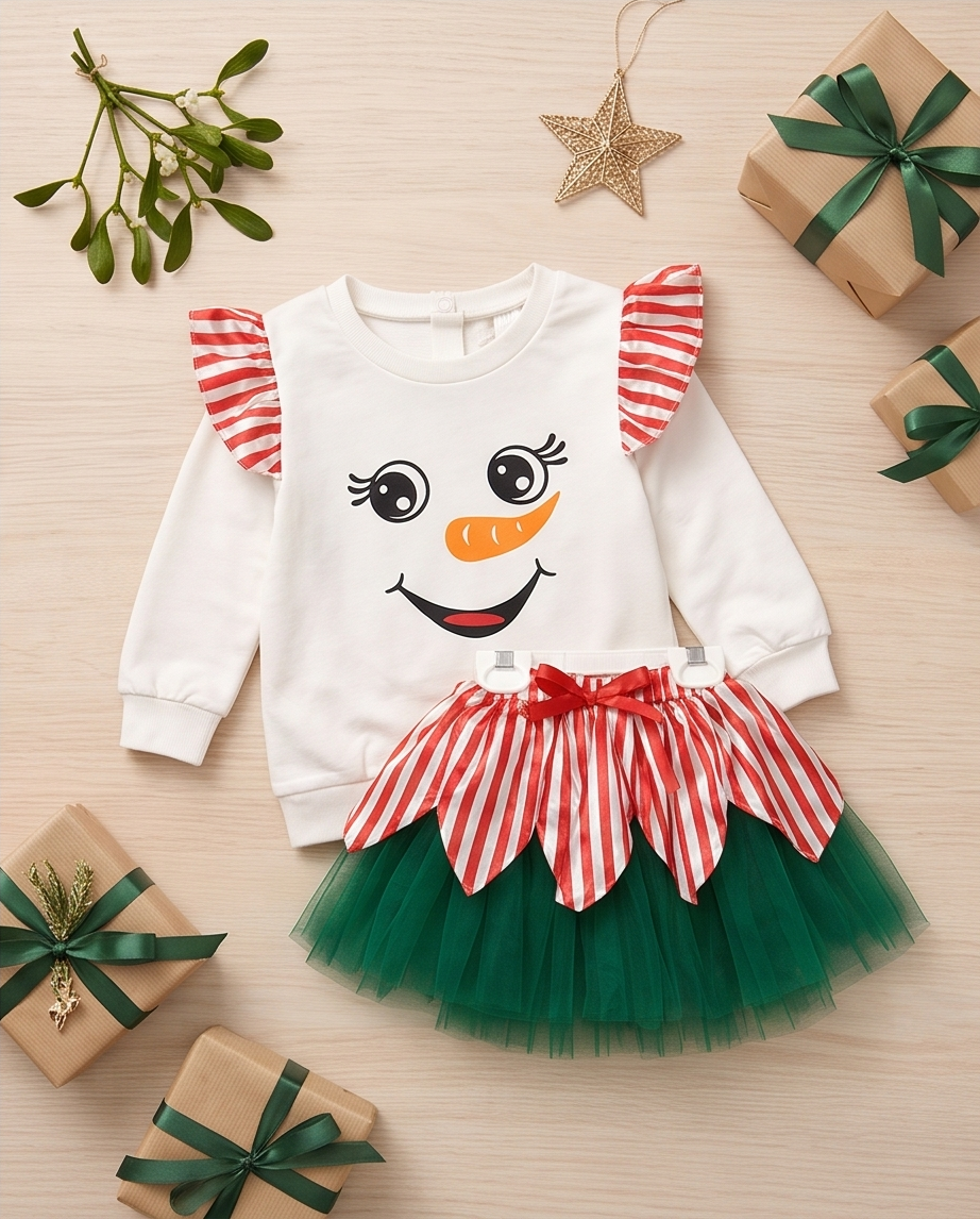White Snowman Sweatshirt with Skirt for Winter Charm