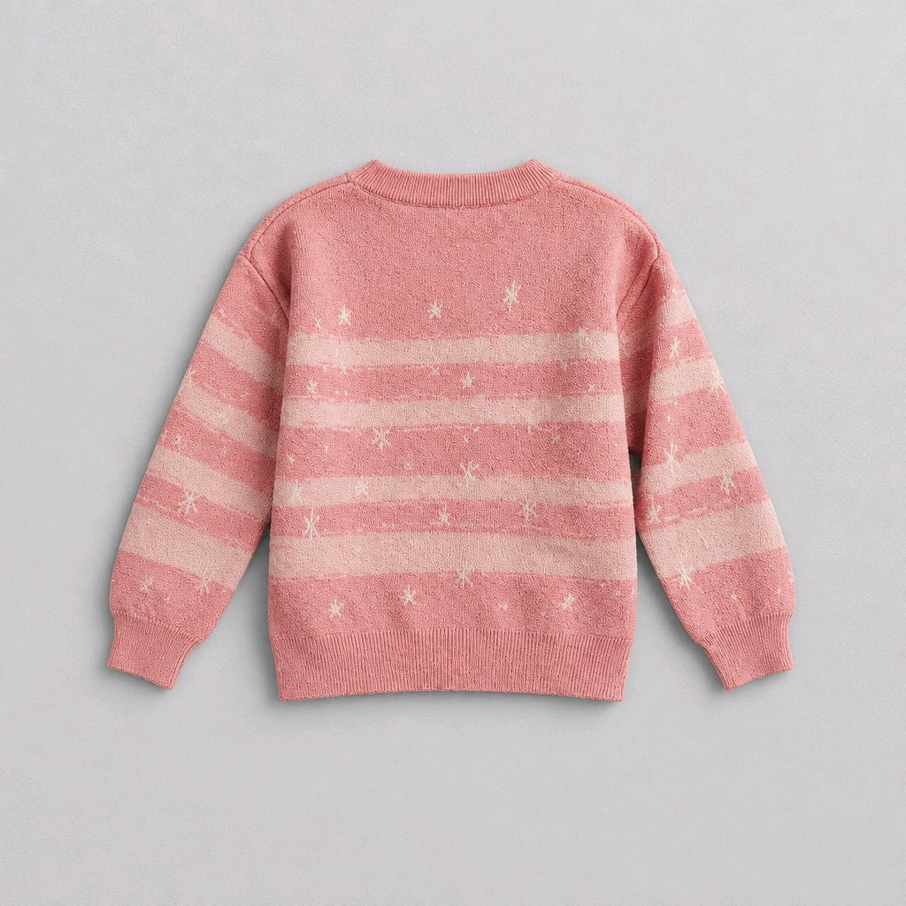 Pink and white striped cotton sweater with white polar bear graphic and 'Polar Bear'