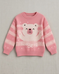 Pink and white striped cotton sweater with white polar bear graphic and 'Polar Bear'