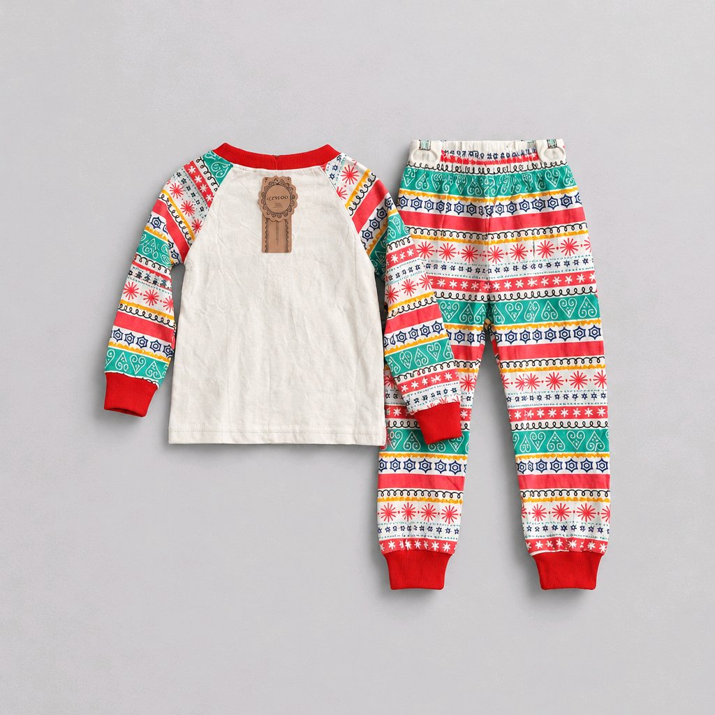 Kids Christmas cotton pajamas with reindeer graphic and 'Santa's Little Helper' text