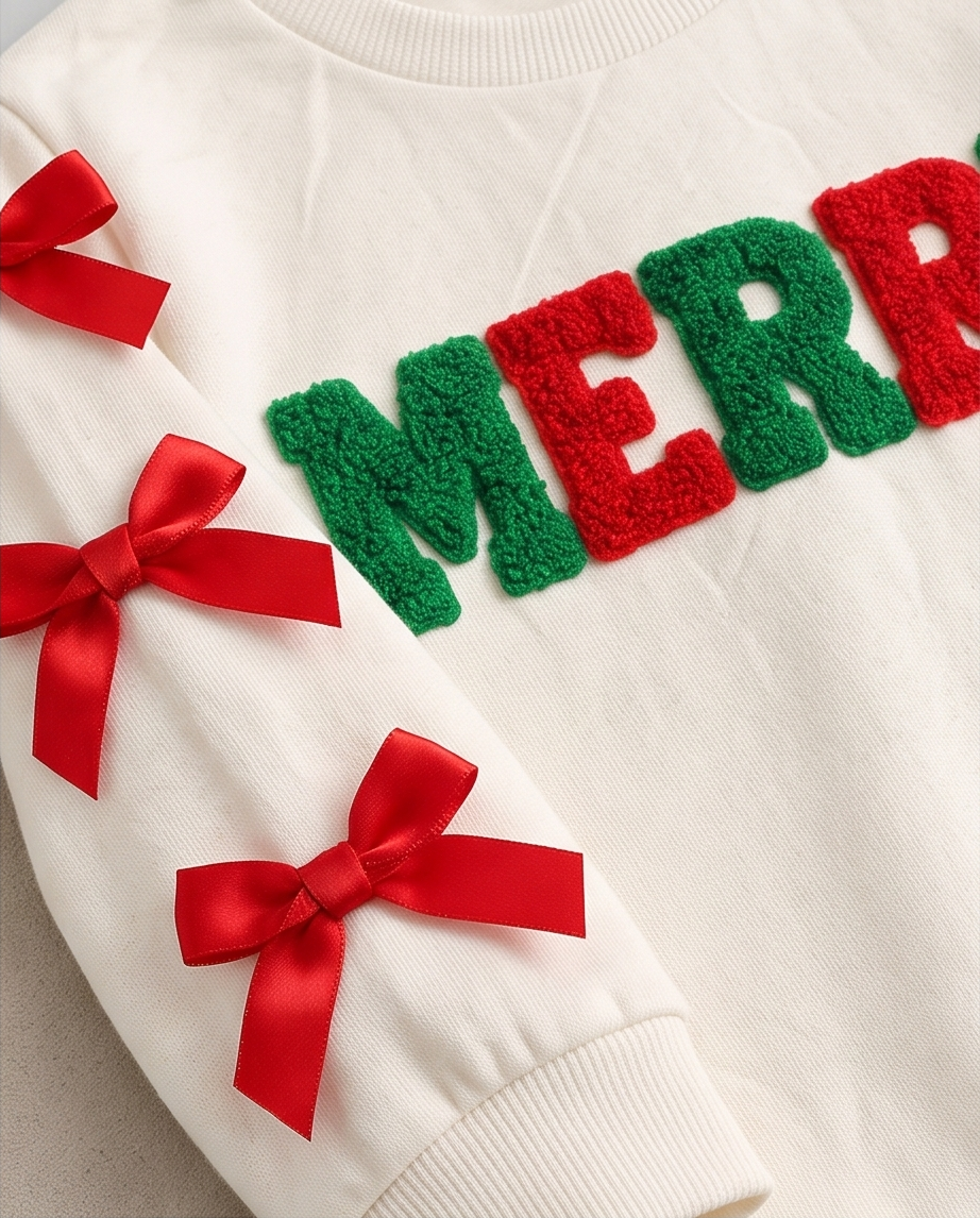 Merry Holiday Sweatshirt & Red Flared Pant Set