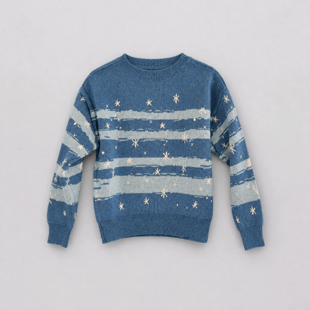 Blue and white striped cotton sweater with white polar bear graphic and 'Polar Bear'