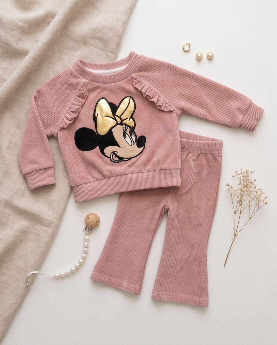 3-6M Disney Baby Pink Minnie Mouse corduroy set with gold bow