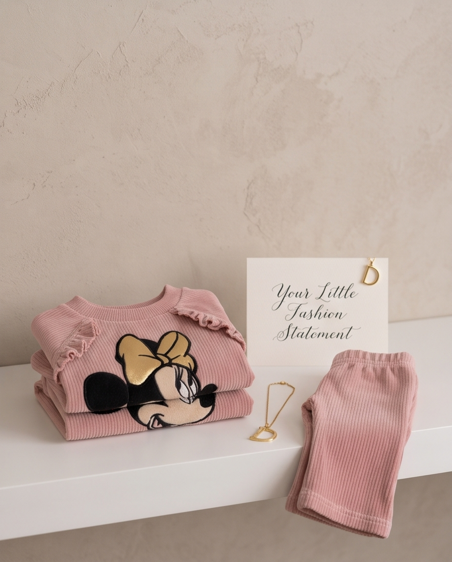 3-6M Disney Baby Pink Minnie Mouse corduroy set with gold bow