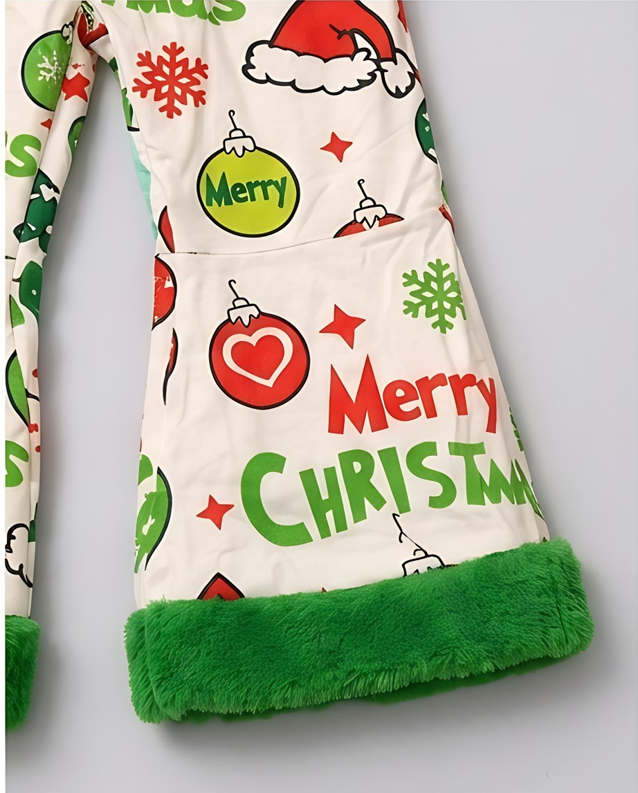 Girls' Green Ruffle Holiday Grinch Two Piece Set Fur Decor Pants