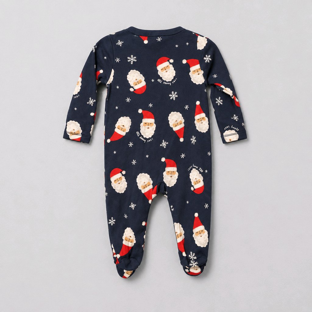 3-6M Navy Blue Santa Claus Onesie with Snowflakes - Cozy