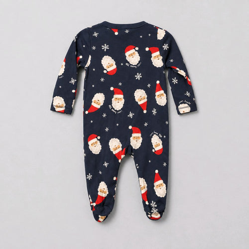 3-6M Navy Blue Santa Claus Onesie with Snowflakes - Cozy