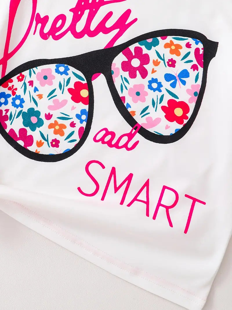 Pretty and Smart" Glasses Print Knit Tee & Pants