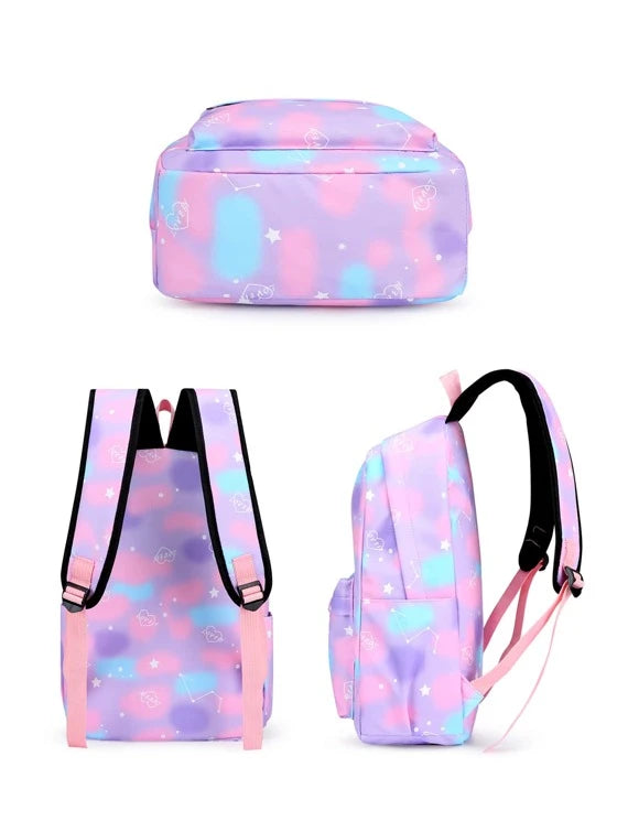 Backpack with a pastel galaxy pattern on a white background
