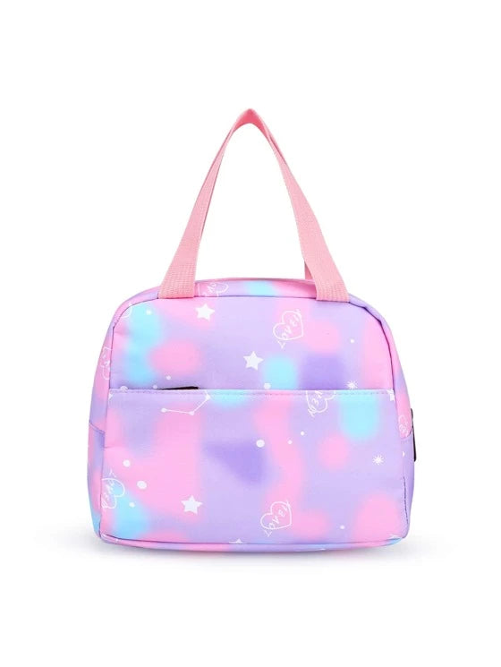 Pastel-colored tote bag with star pattern on a white background