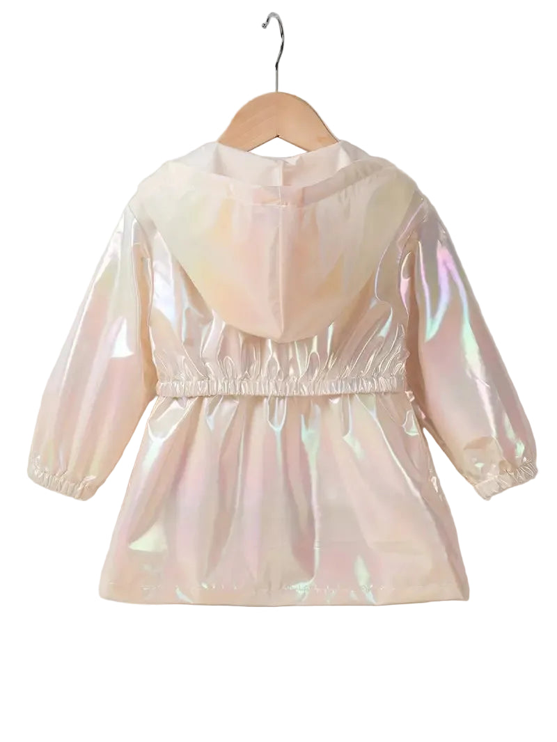 Iridescent jacket on a hanger against a white background