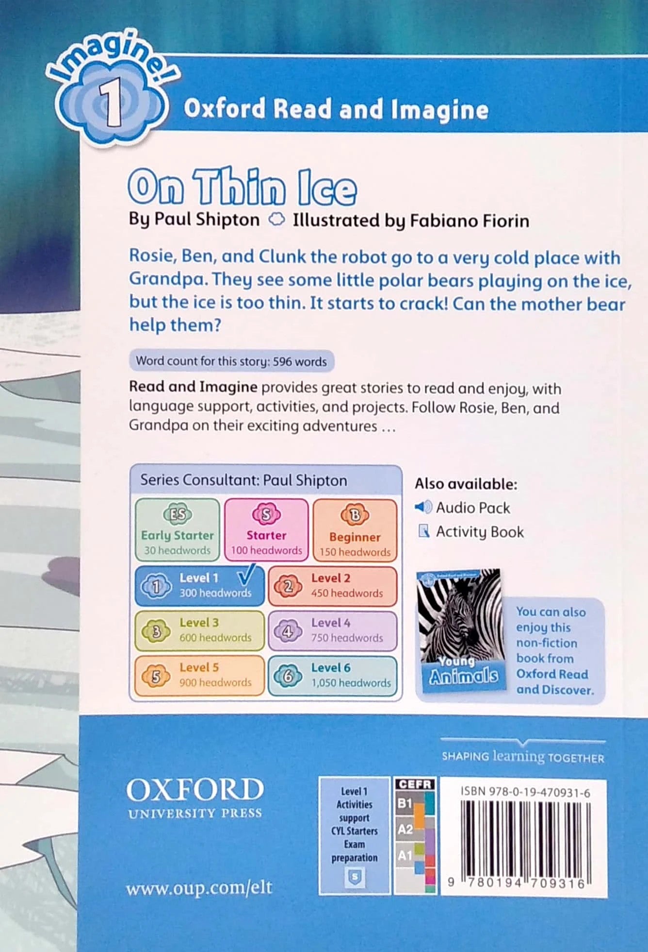 Back cover of a book titled 'On Thin Ice' from the Oxford Read and Imagine series.