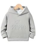 Gray hoodie with 'KING' text and crown graphic on a white background