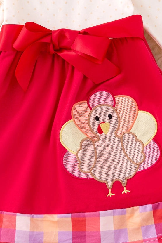 Turkey Applique On Fuchsia-Cream Dress