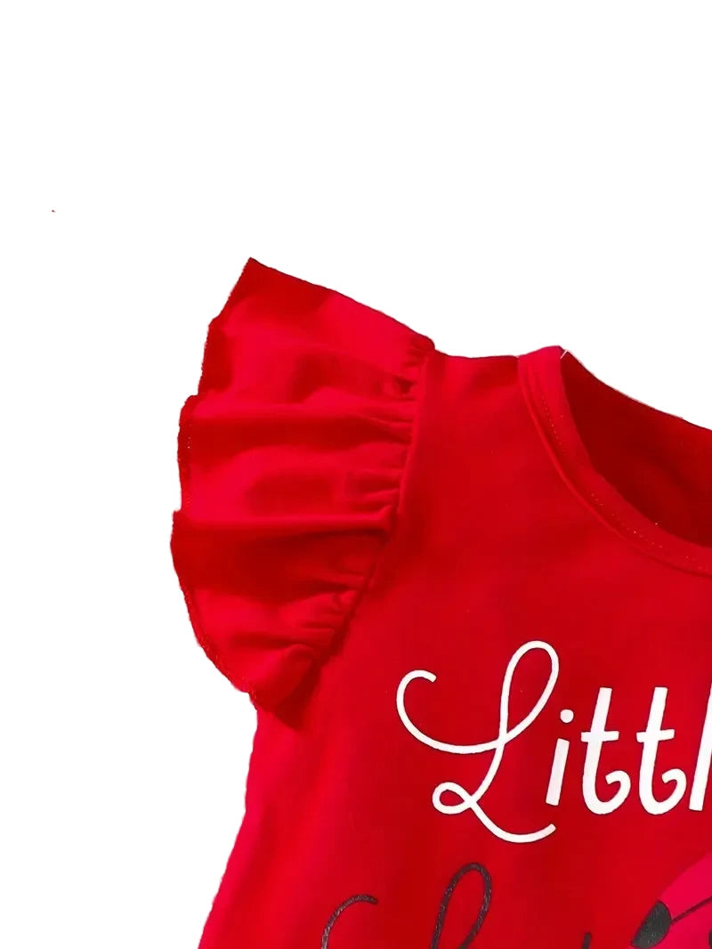 Red shirt with 'Little' text on a white background