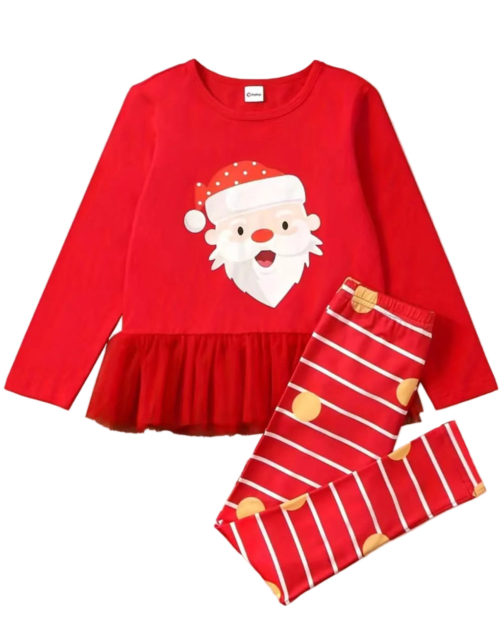 Red children's OUTFIT set with Santa Claus design on a white background