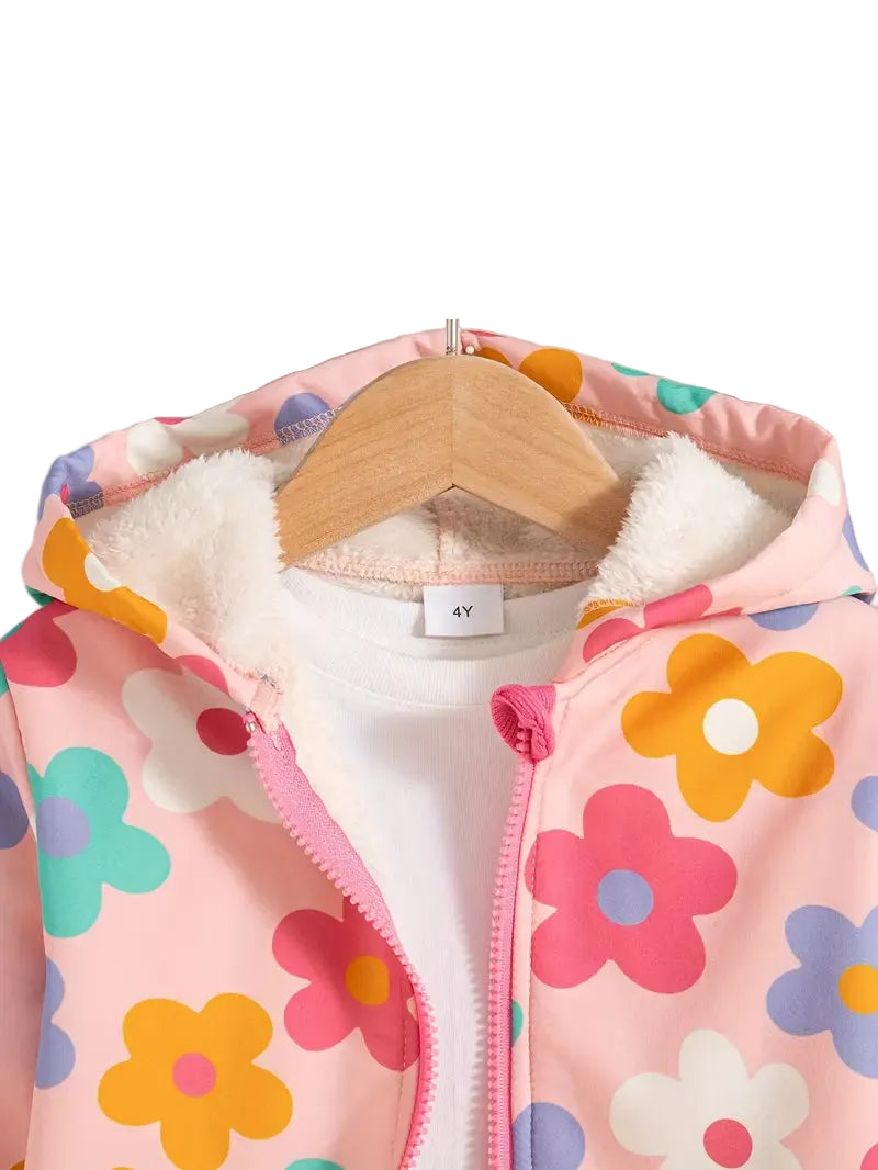 Children's jacket with colorful flower patterns on a white background