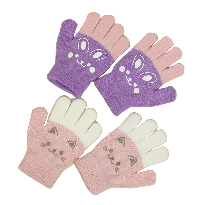 Cat & Bunny Knit Gloves for Kids Soft and Cozy Wear