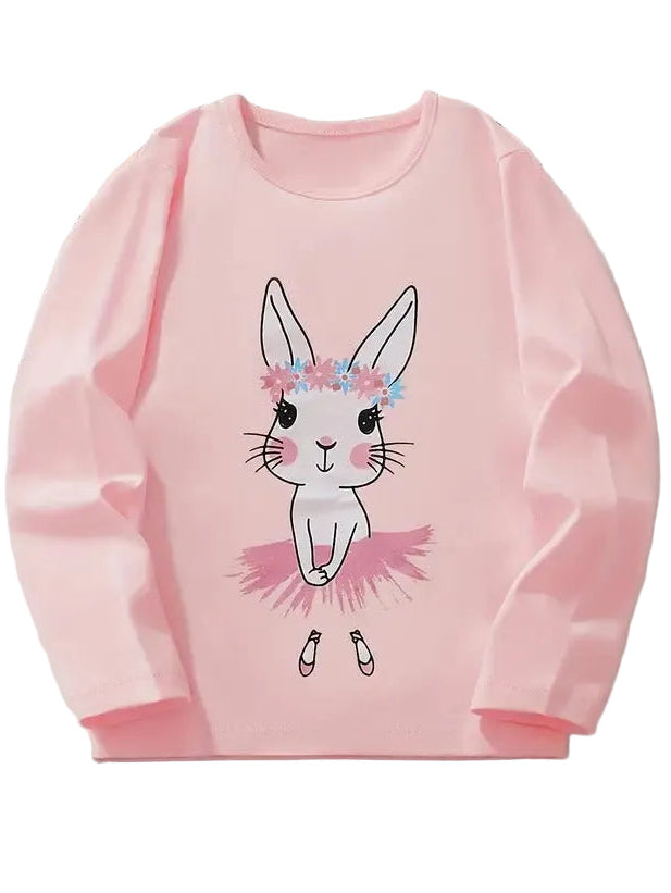 Pink sweatshirt with a cartoon rabbit design on a white background