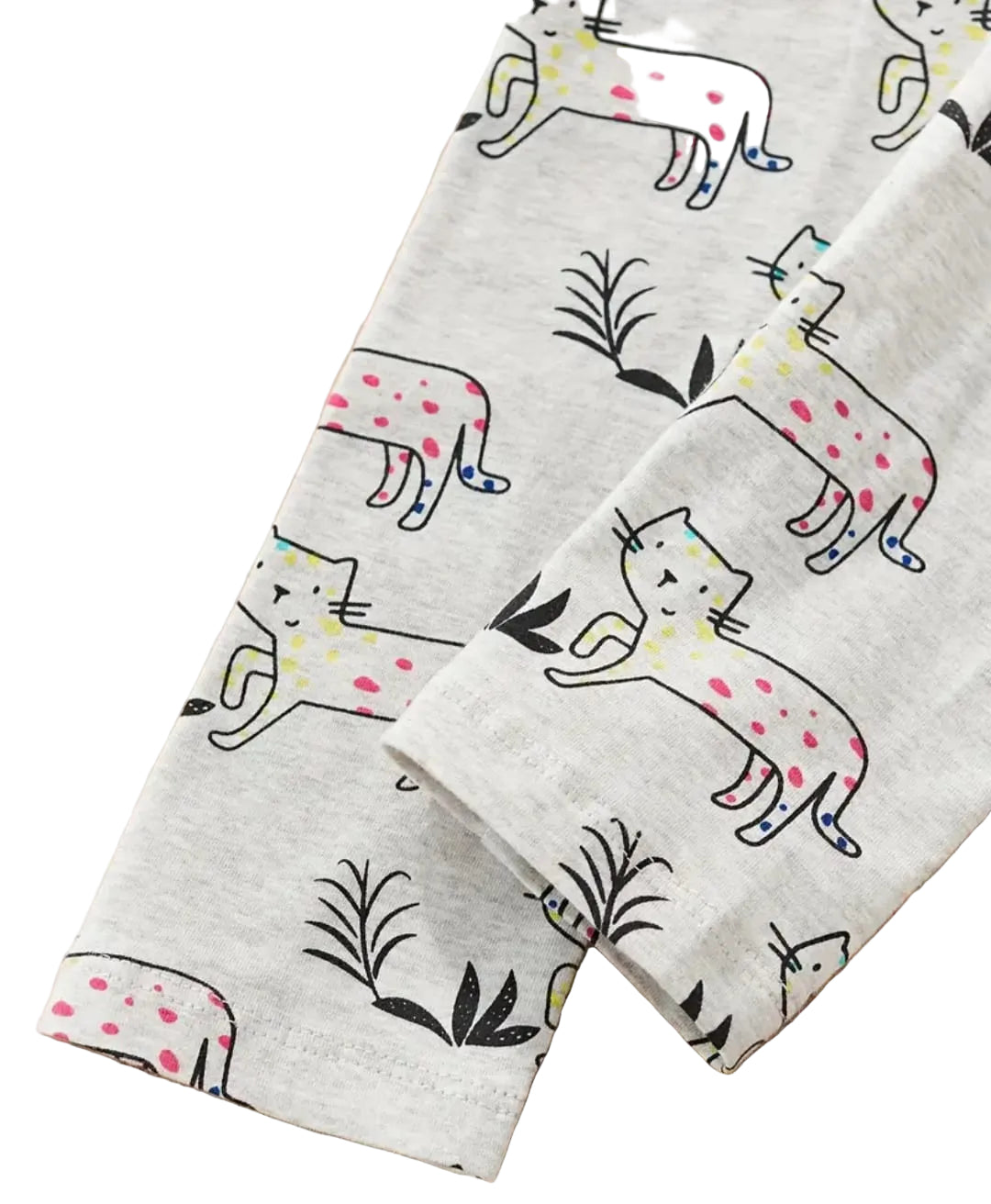 Two kitchen towels with cat and plant pattern on a white background