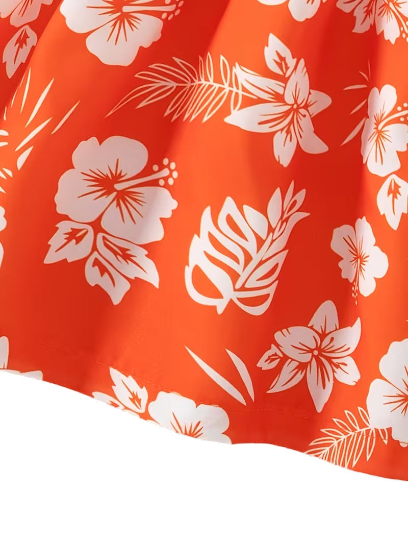 Summer Lantern Sleeve Small Flowers Orange Fashion Dress