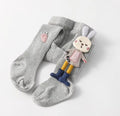 Assorted children's tights with cartoon bunny patterns in various colors.
