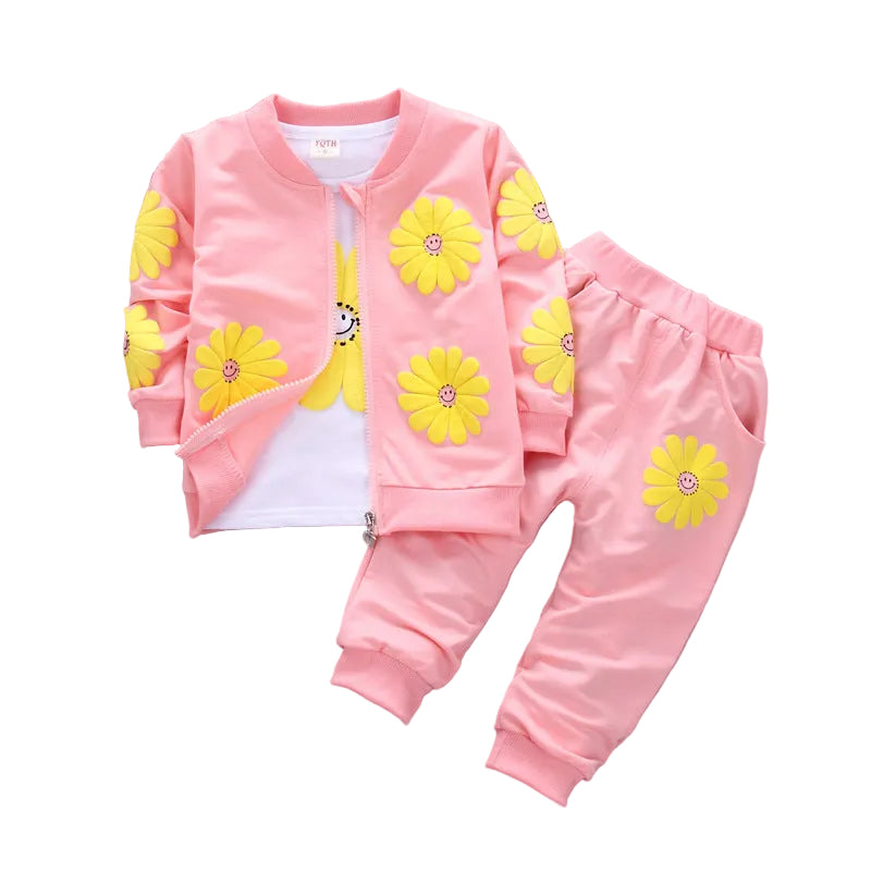 Pink children's outfit with yellow flower designs 3 piece outfit for girls 