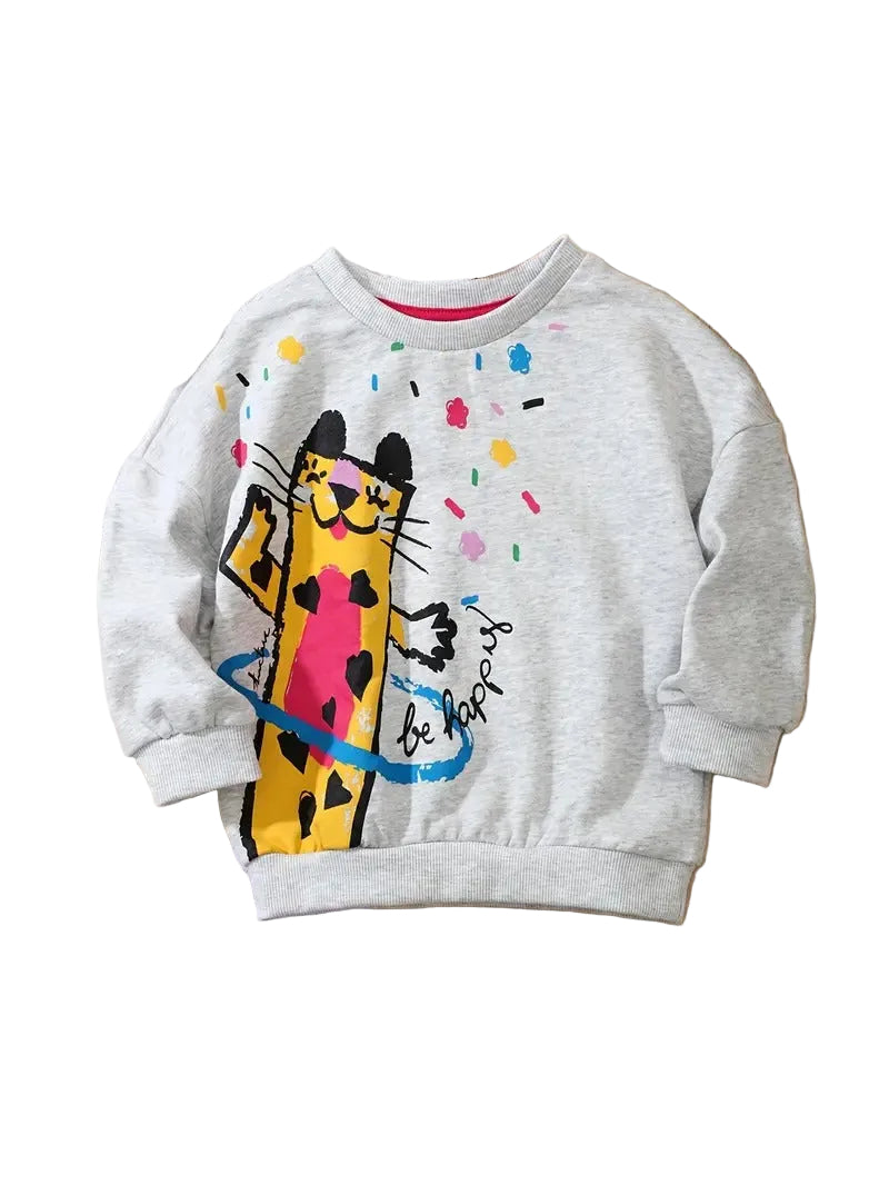Size 6 Playful Cat Grey Long Sleeve Sweatshirt - Cozy