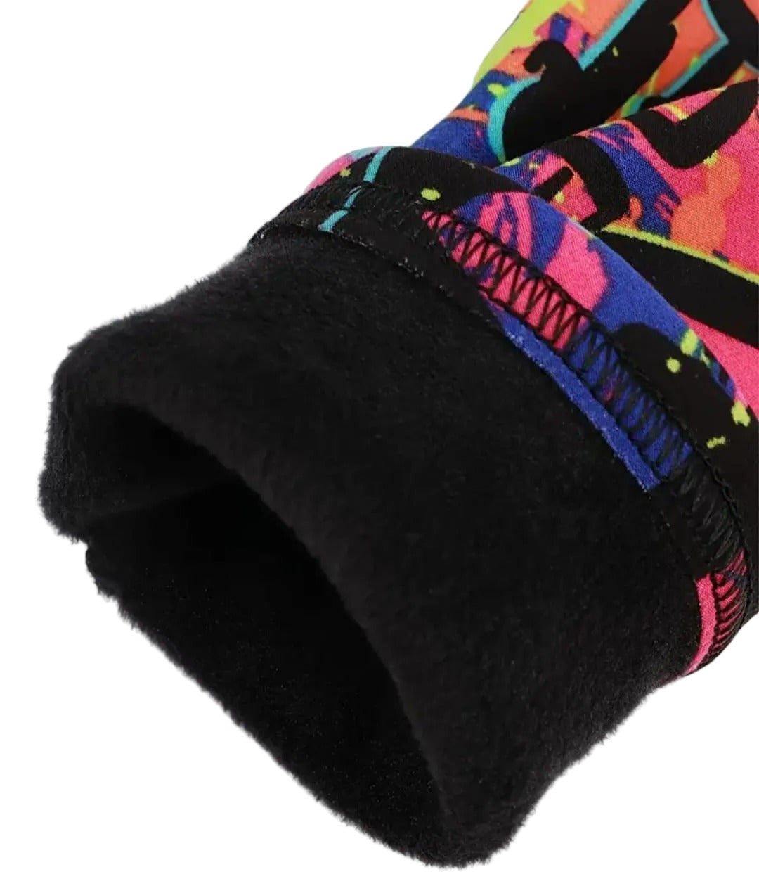 Close-up of colorful gloves with black interior on a white background