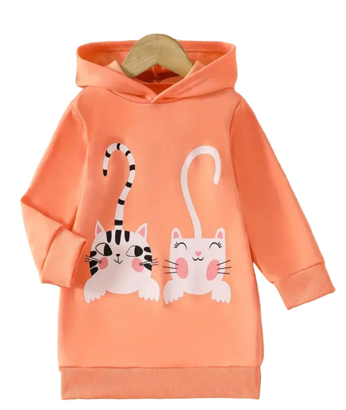 Orange hoodie with cat designs on a white background