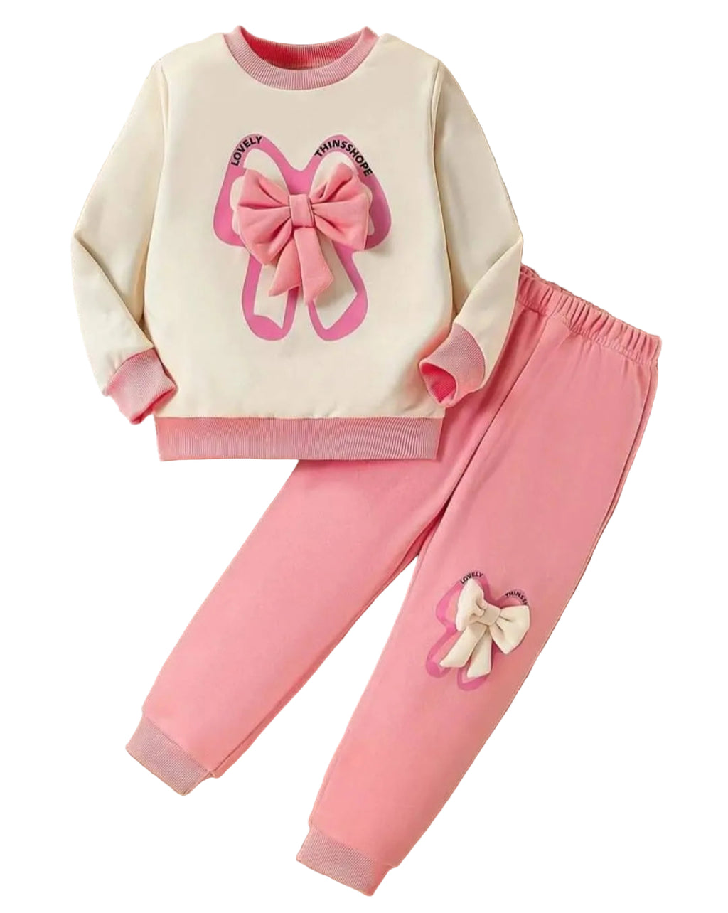 Adorable 3D Bow Long Sleeve Shirt And Pants Outfit