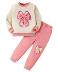 Adorable 3D Bow Long Sleeve Shirt And Pants Outfit