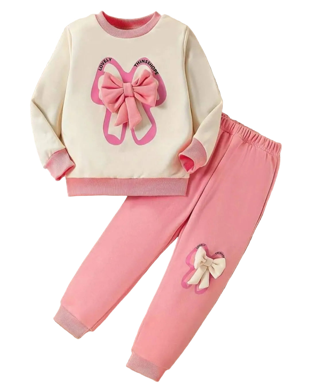 Adorable 3D Bow Long Sleeve Shirt And Pants Outfit