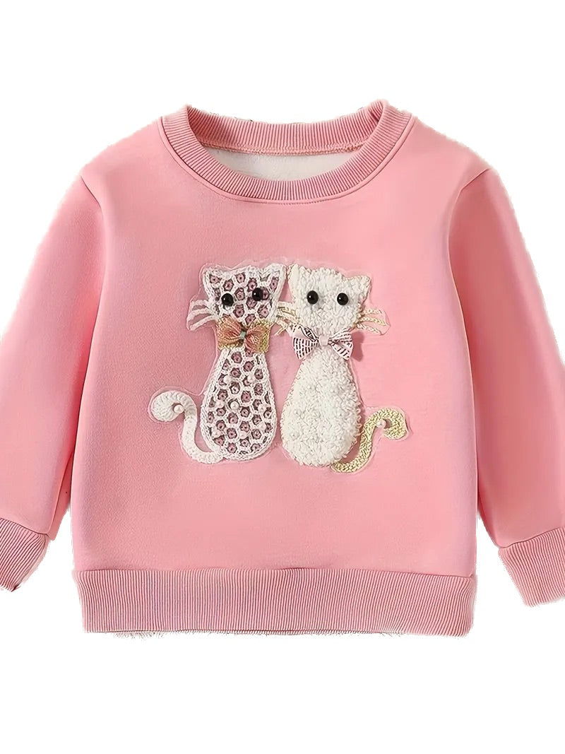 Size 7 Pearl 3D Kittens Long Sleeve Pink Sweatshirt