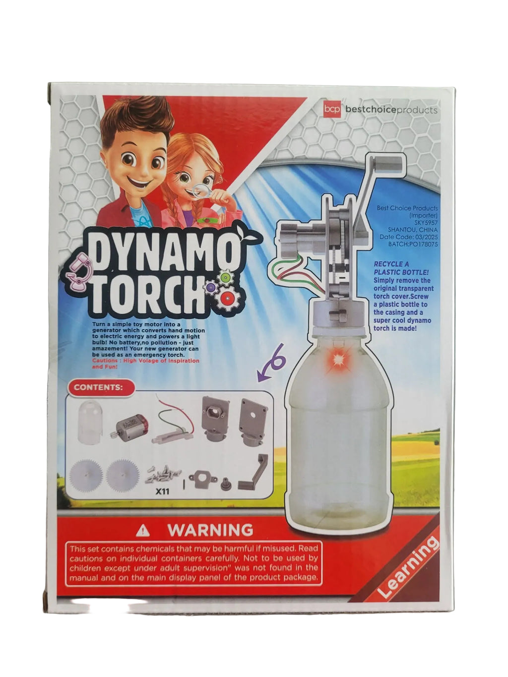 Box of Dynamo Torch stem kit with children's illustration and product depiction.
