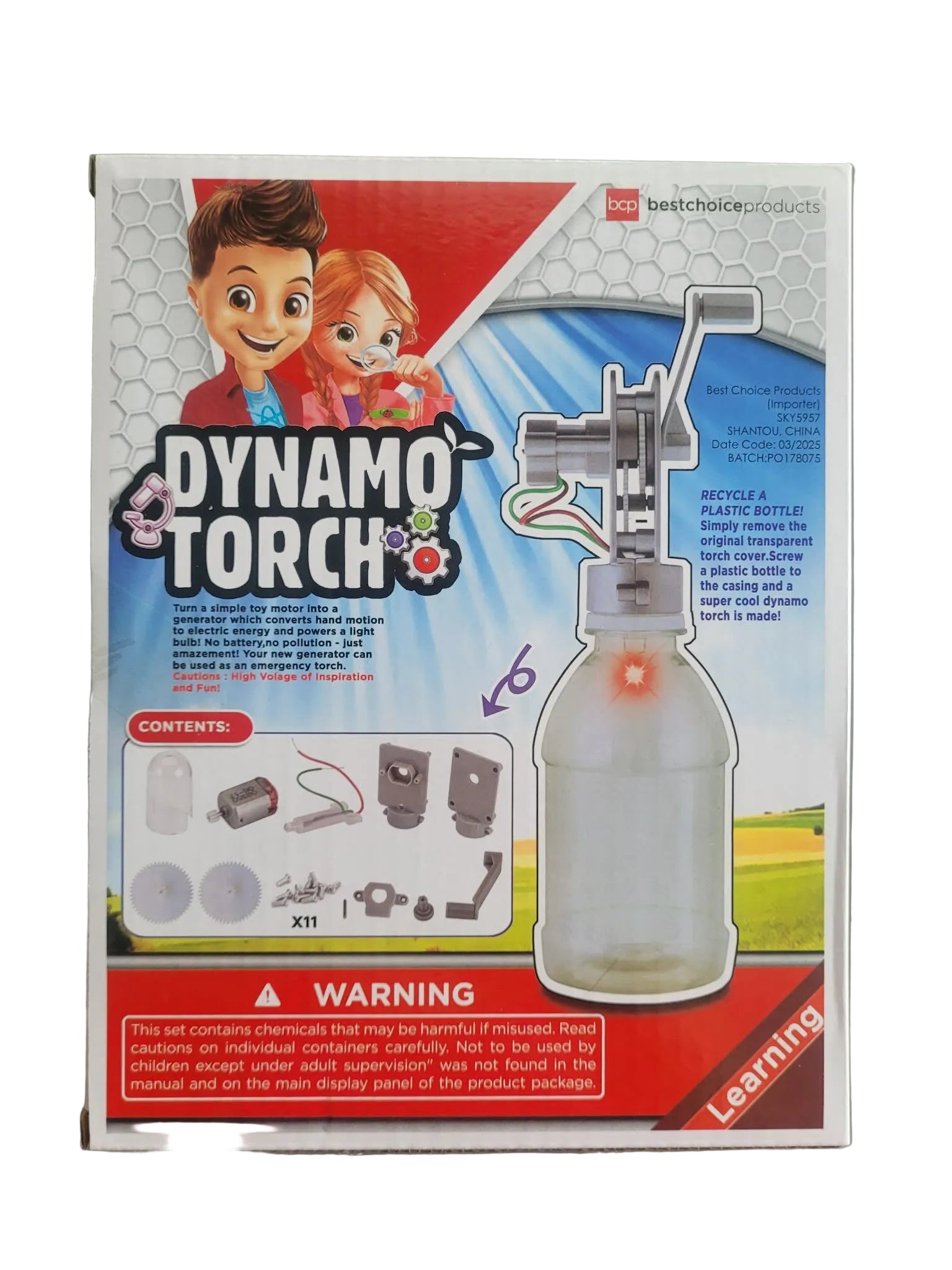 Box of Dynamo Torch stem kit with children's illustration and product depiction.