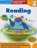 Kumon Reading Workbook for Grade 2 with a colorful penguin illustration on the cover.