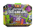 Toy packaging for 'TNT Dig Team Dig & Reveal' with colorful graphics and text.