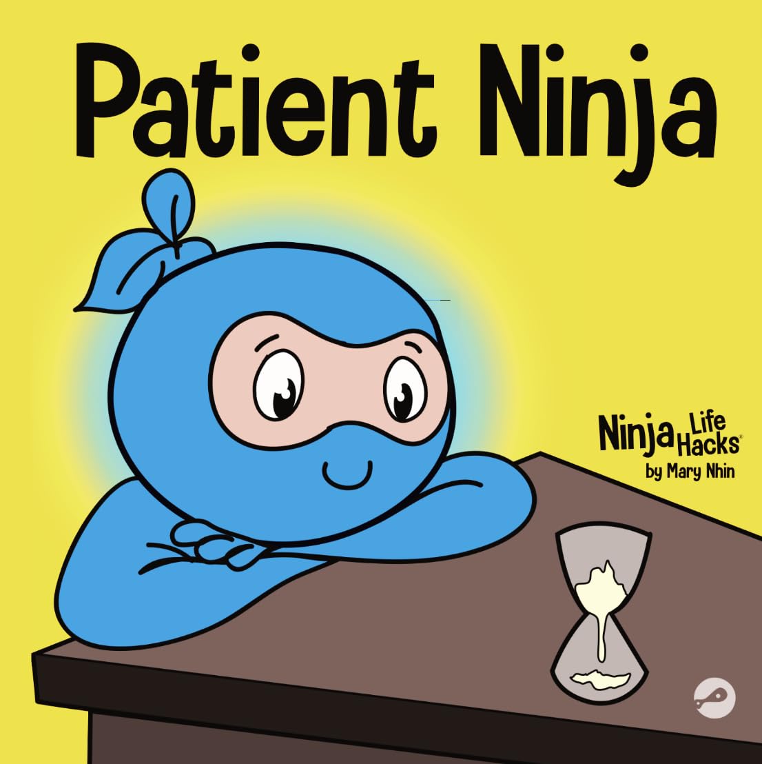 Book cover of 'Patient Ninja' with a cartoon character in a blue ninja outfit on a yellow background.