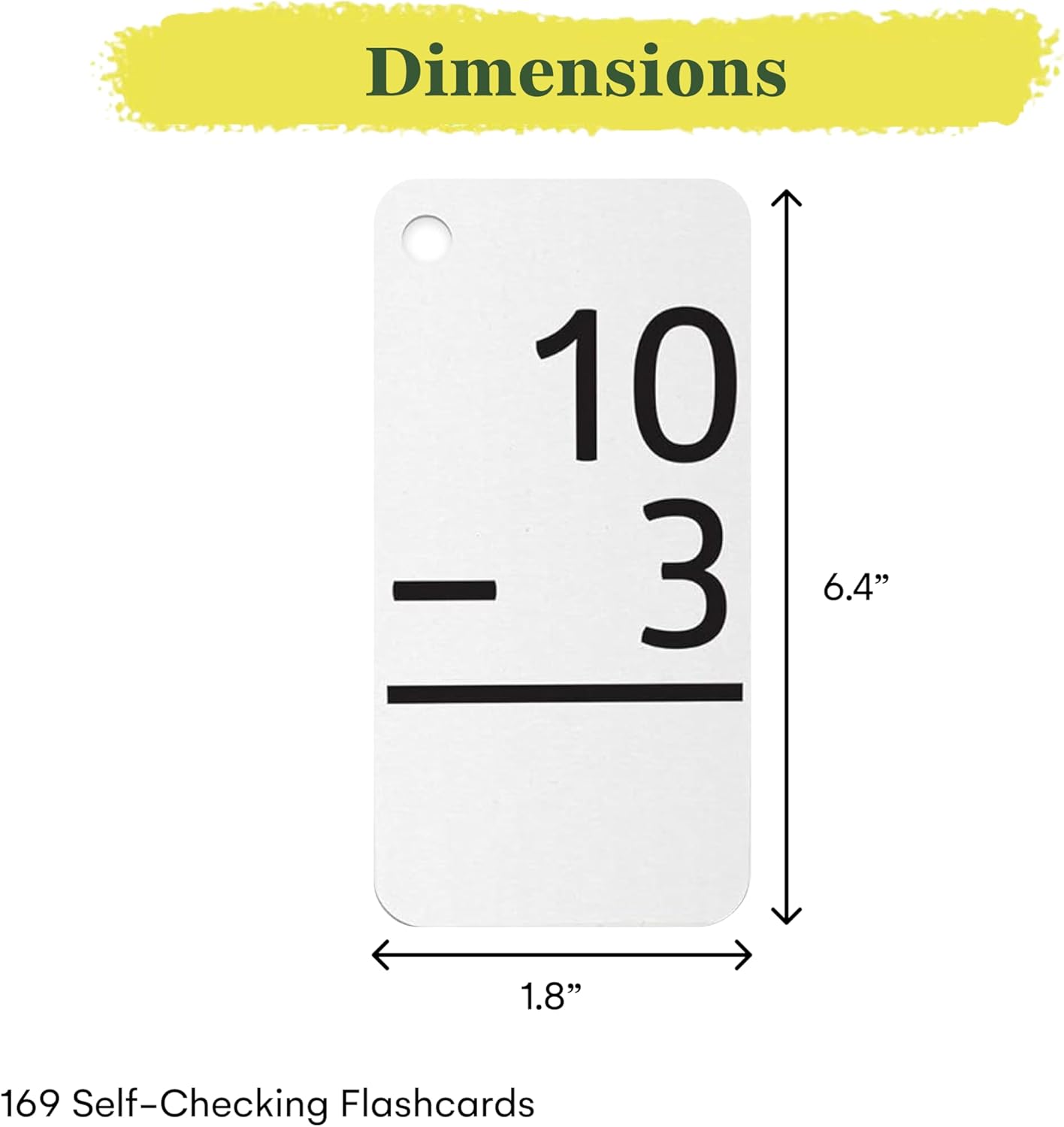 Measurement chart showing dimensions of a flashcard with numbers 10 and 3 on a white background.