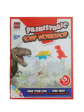 Prehistoric soap workshop stem kit packaging with dinosaur illustration on a white background